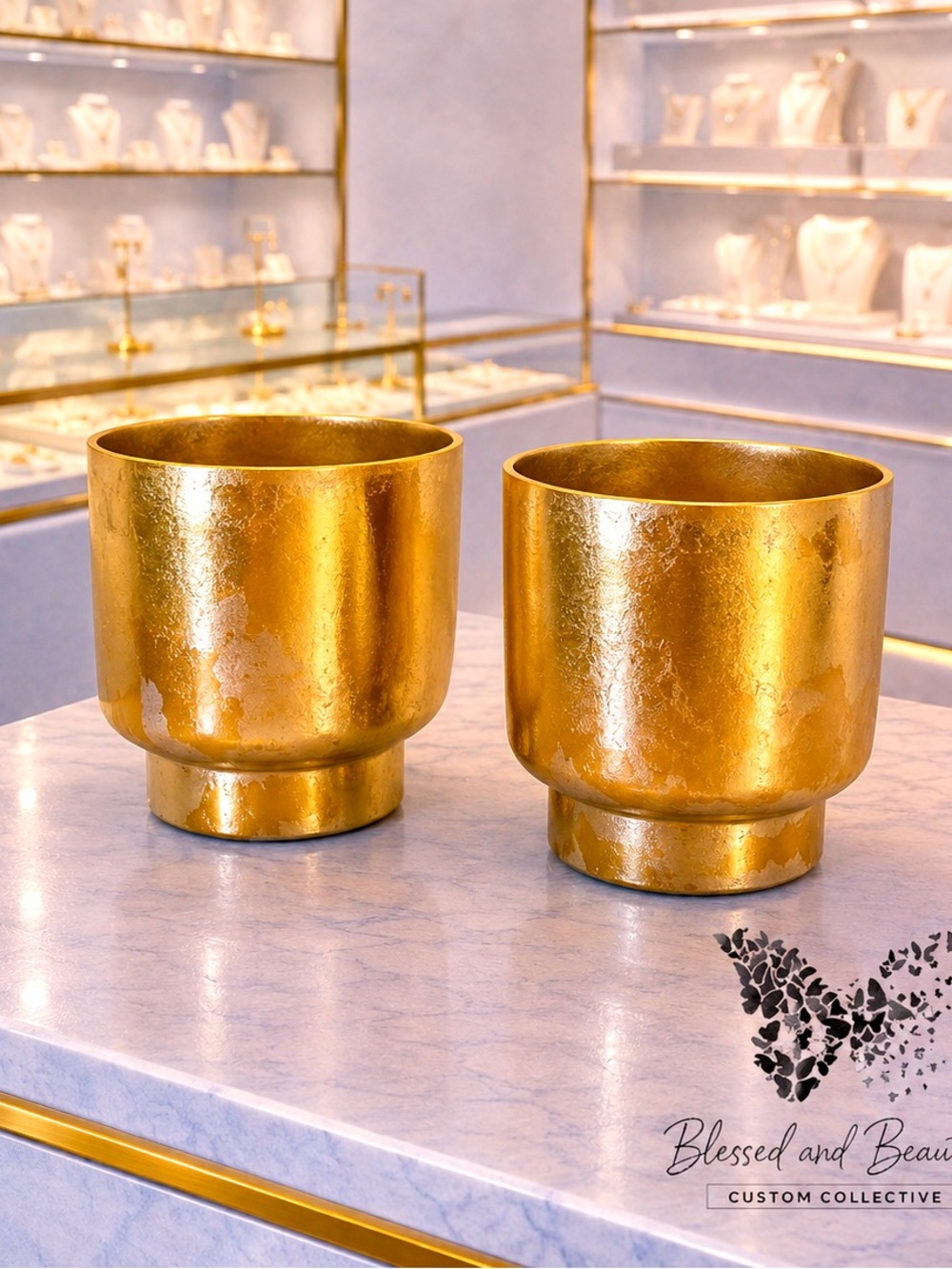 Gold Metallic Planter Set - Decorative Home Accent